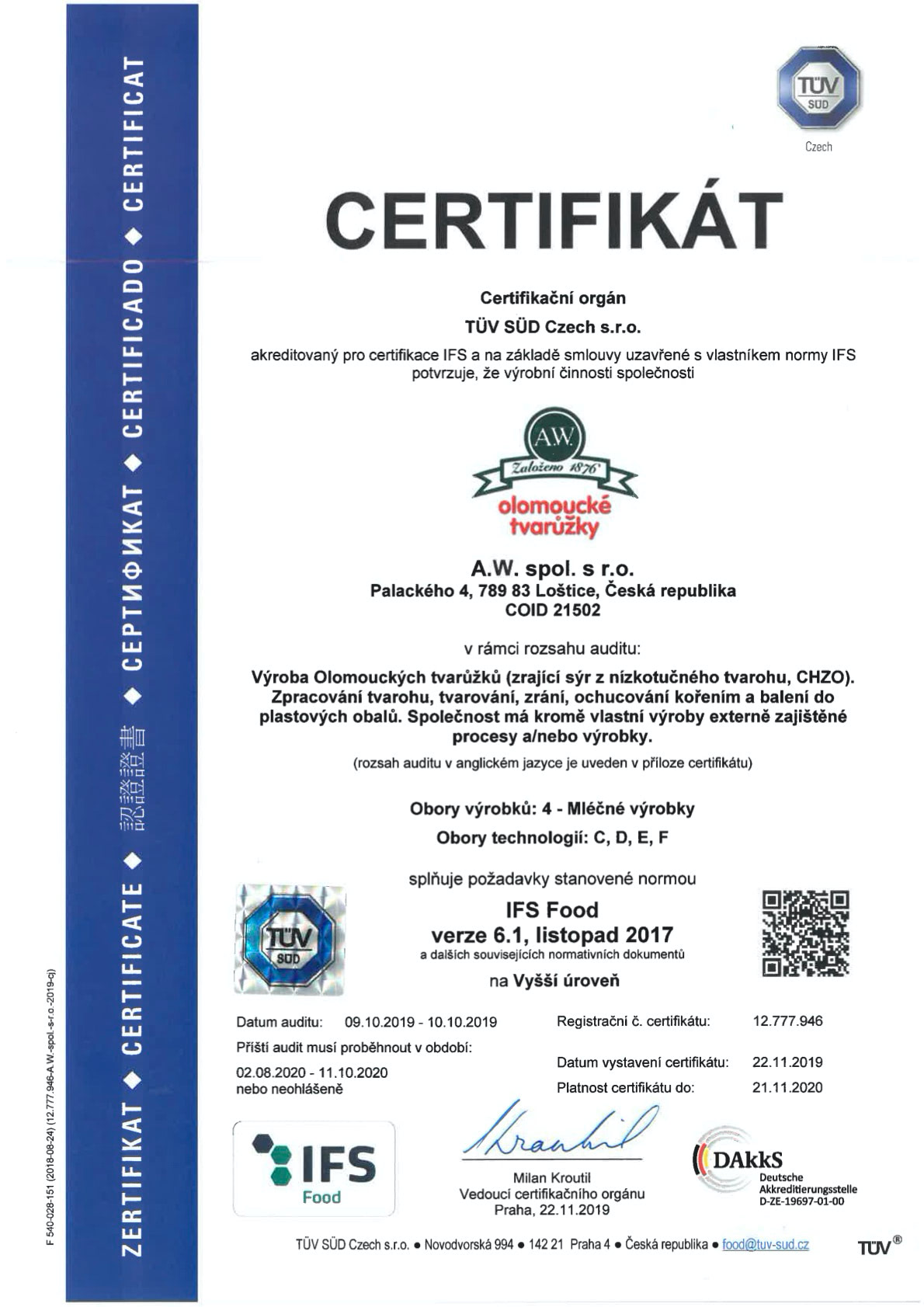 Certifikát IFS