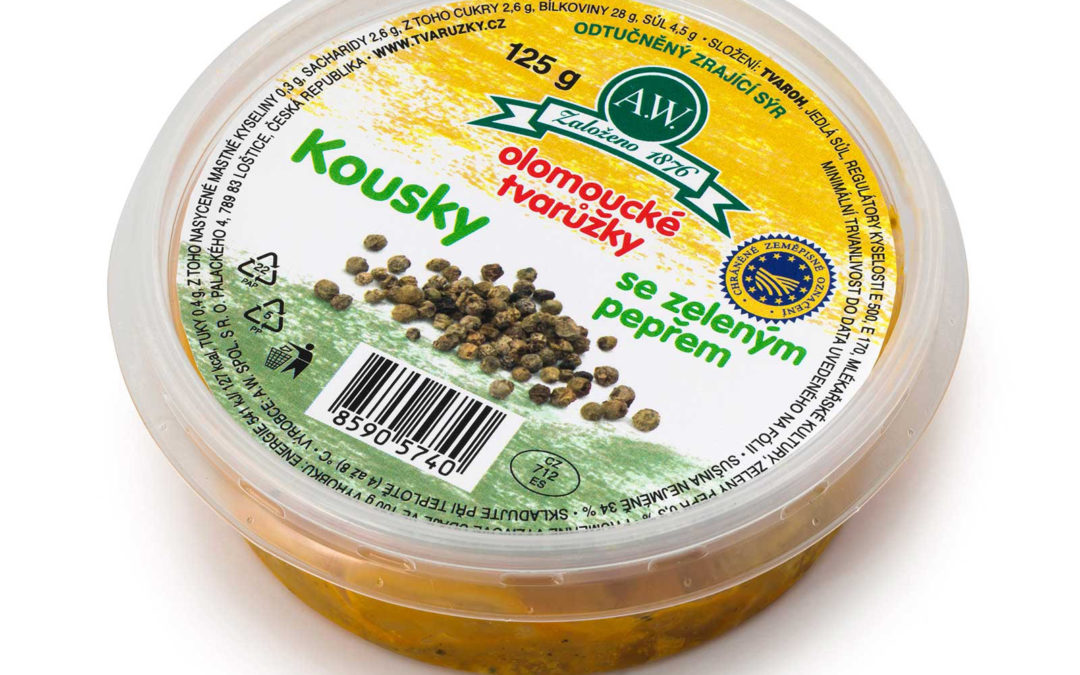 Olomoucké tvarůžky Kousky se zeleným pepřem 125 g