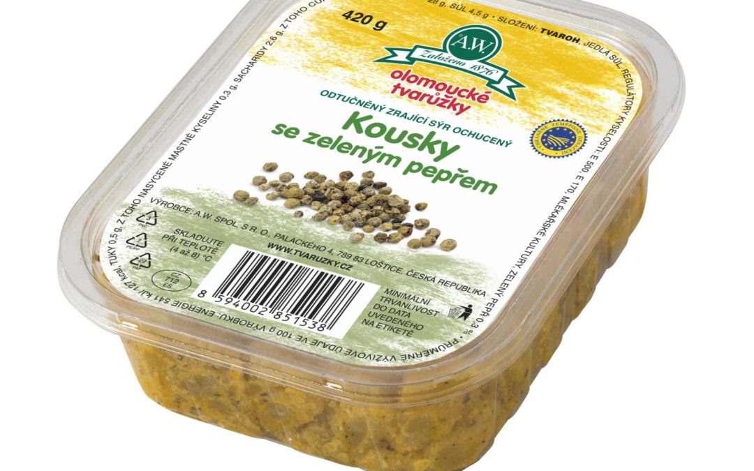 Olomoucké tvarůžky Kousky se zeleným pepřem 450 g